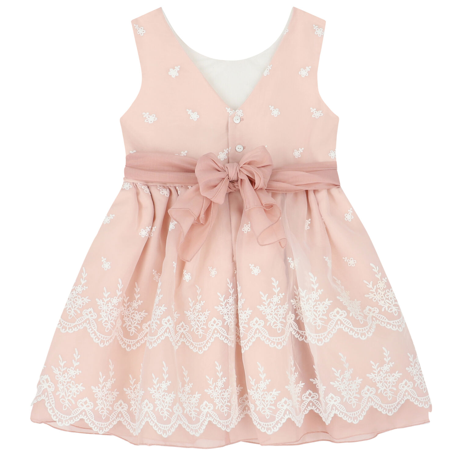 Girls Pink Embroidered Organza Dress, 1, hi-res