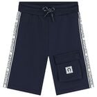 Boys Navy Blue Logo Shorts, 2, hi-res