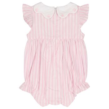 Baby Girls White & Pink Striped Romper