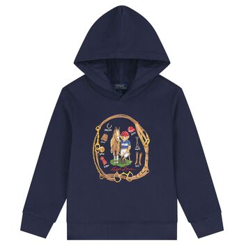 Boys Navy Blue Polo Bear Hooded Top