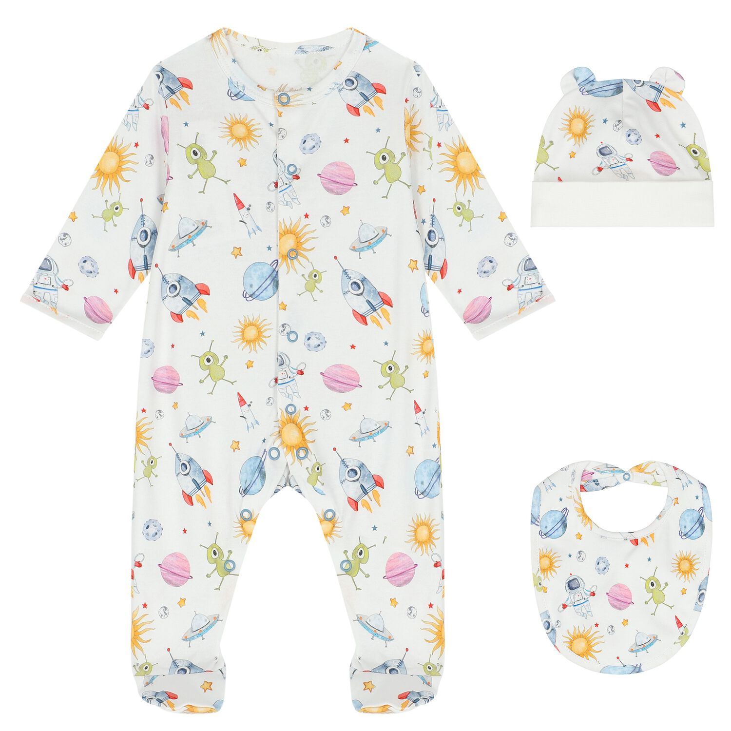 Baby Boys White Space Babygrow Set, 1, hi-res