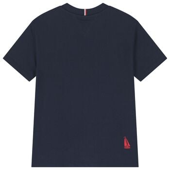 Boys Navy Blue Embroidered Logo T-Shirt