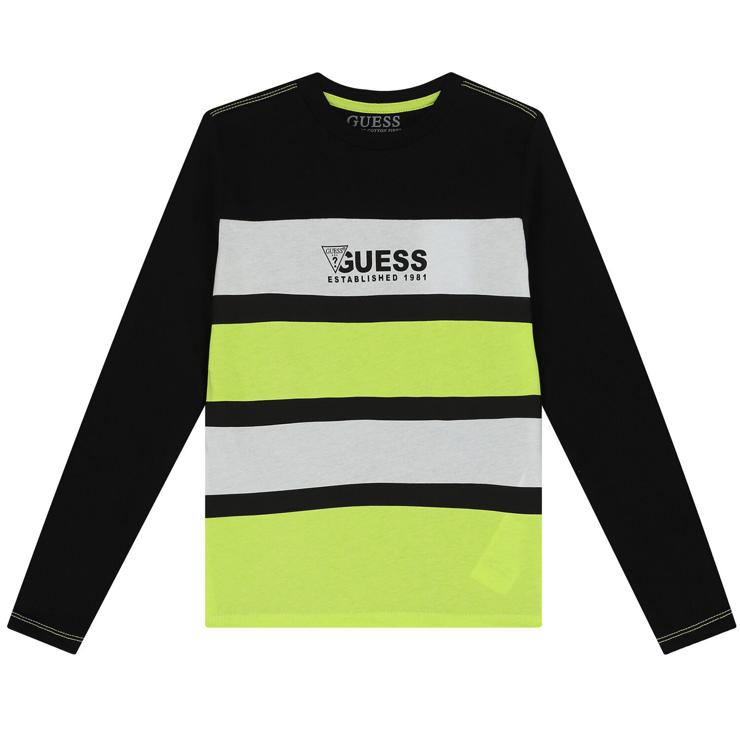 Boys Black, White & Neon Green Logo Long Sleeve Top, 1, hi-res