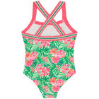 Girls Pink & Green Floral Swimsuit, 1, hi-res