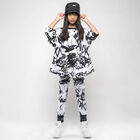 Girls Black & White Graffiti Logo Leggings, 1, hi-res