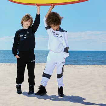 White & Black Logo Hooded Top