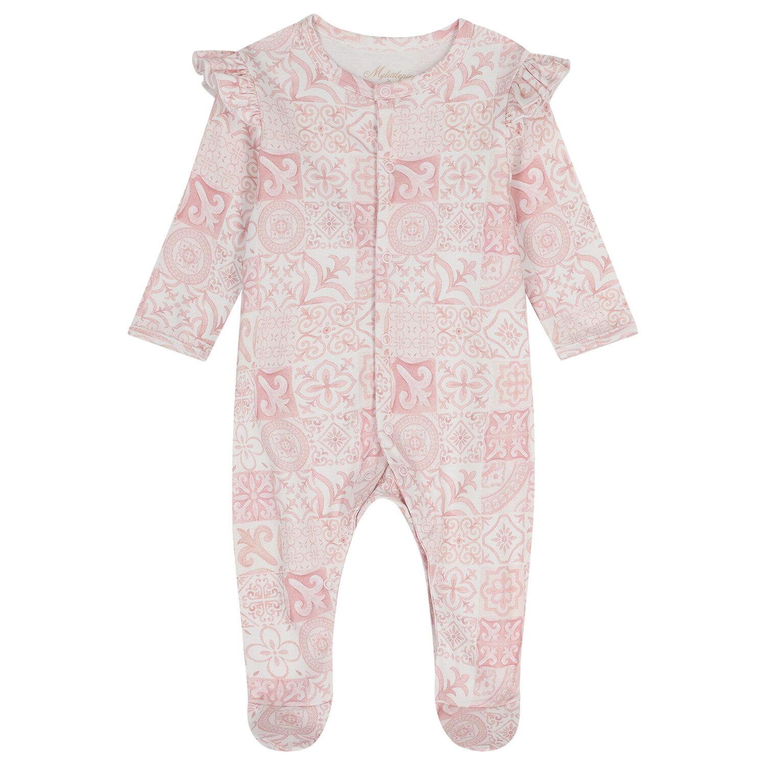 Baby Girls Pink & White Babygrow, 1, hi-res