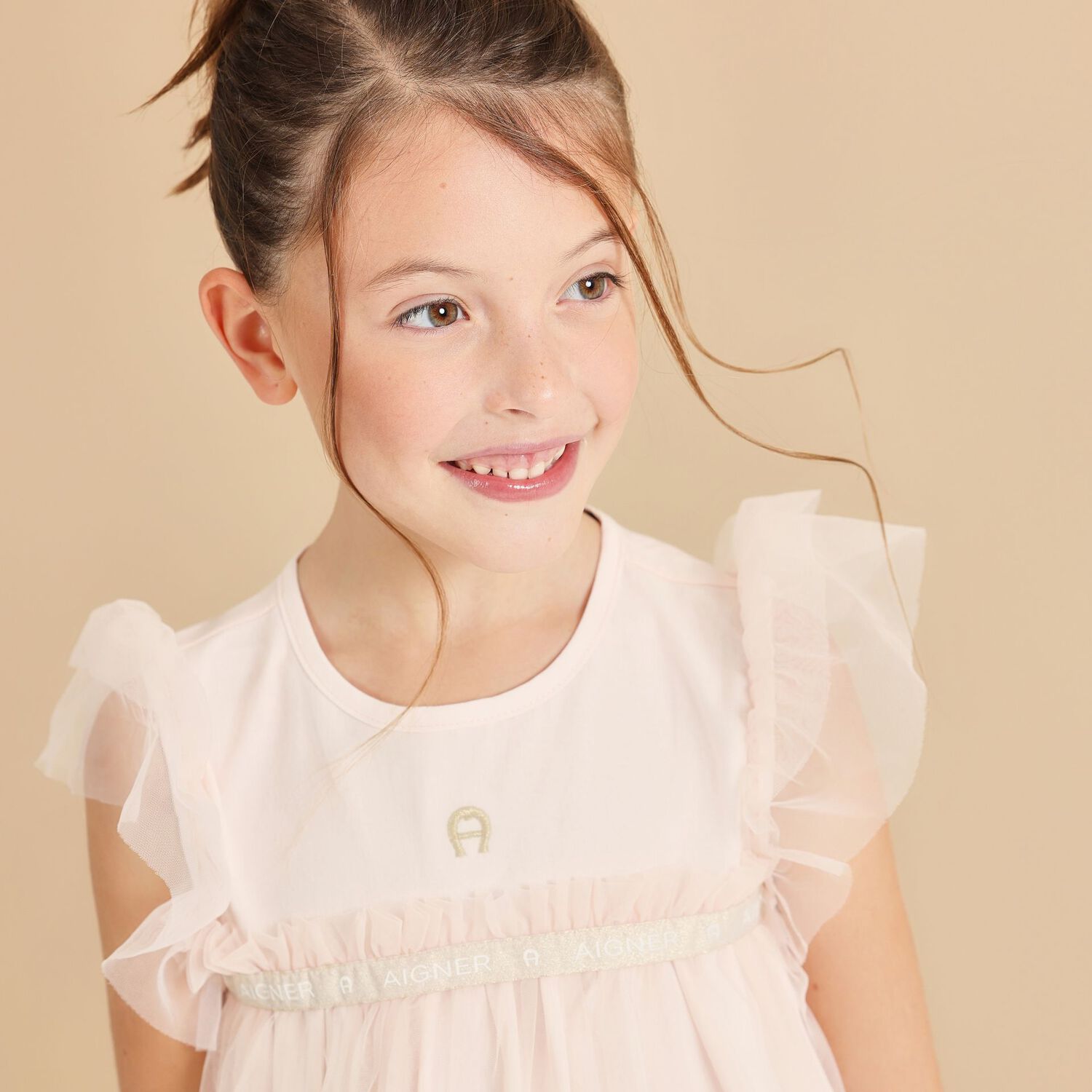Younger Girls Pink Logo Tulle Dress, 1, hi-res image number null