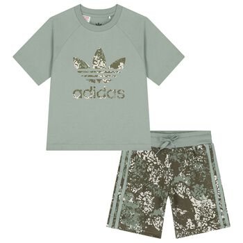 Boys Green Trefoil Logo Shorts Set
