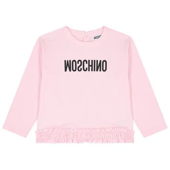 Girls Pink Logo Ruffled Sweatshirt