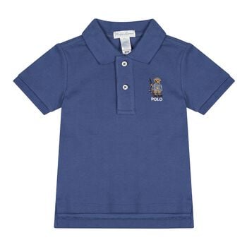 Baby Boys Navy Blue Fishing Polo Bear Polo Shirt