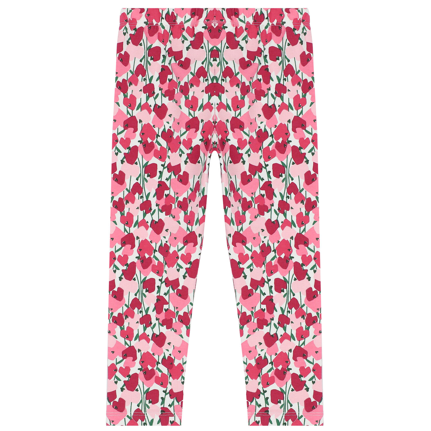 Girls Ivory & Pink Hearts Leggings, 1, hi-res
