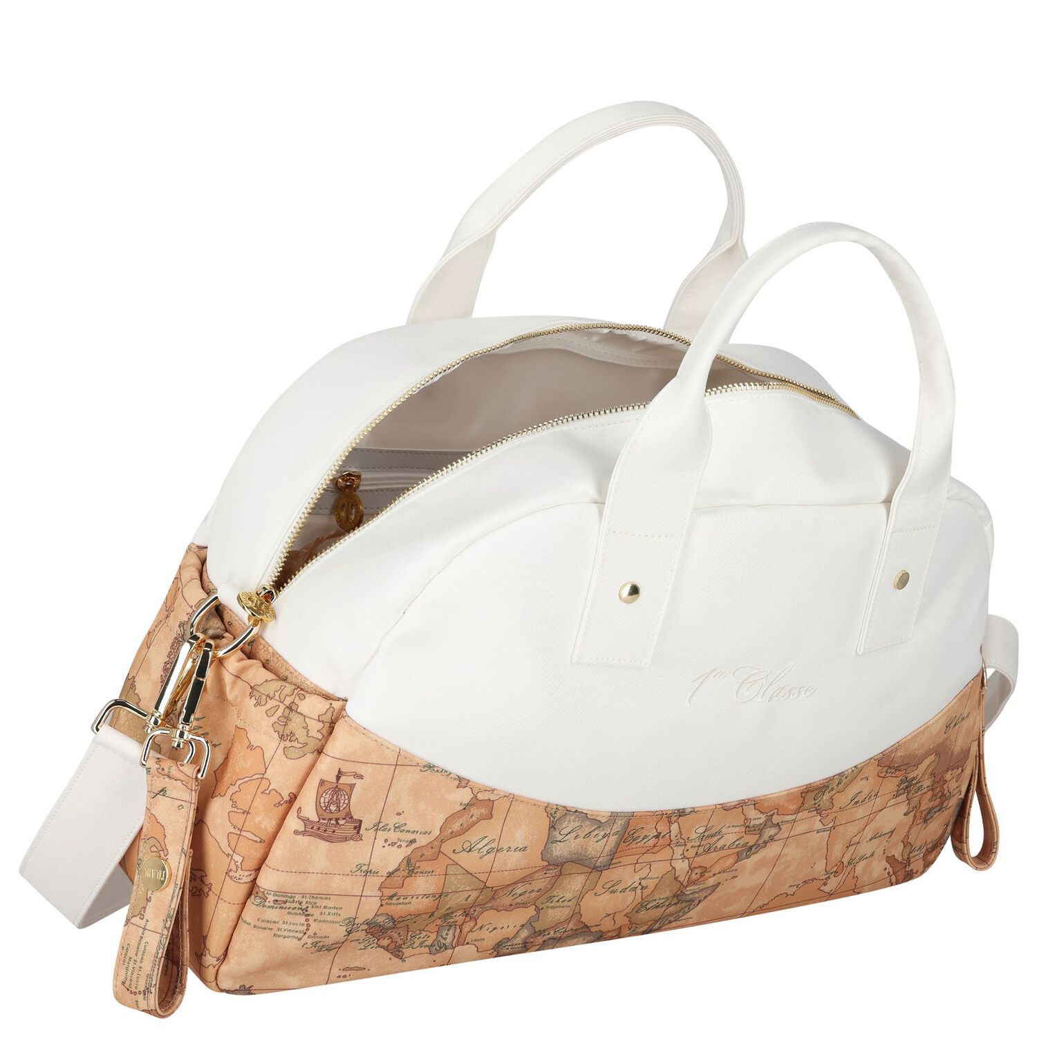 White & Beige Geo Map Baby Changing Bag , 1, hi-res
