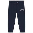 Boys Navy Blue Logo Joggers, 1, hi-res