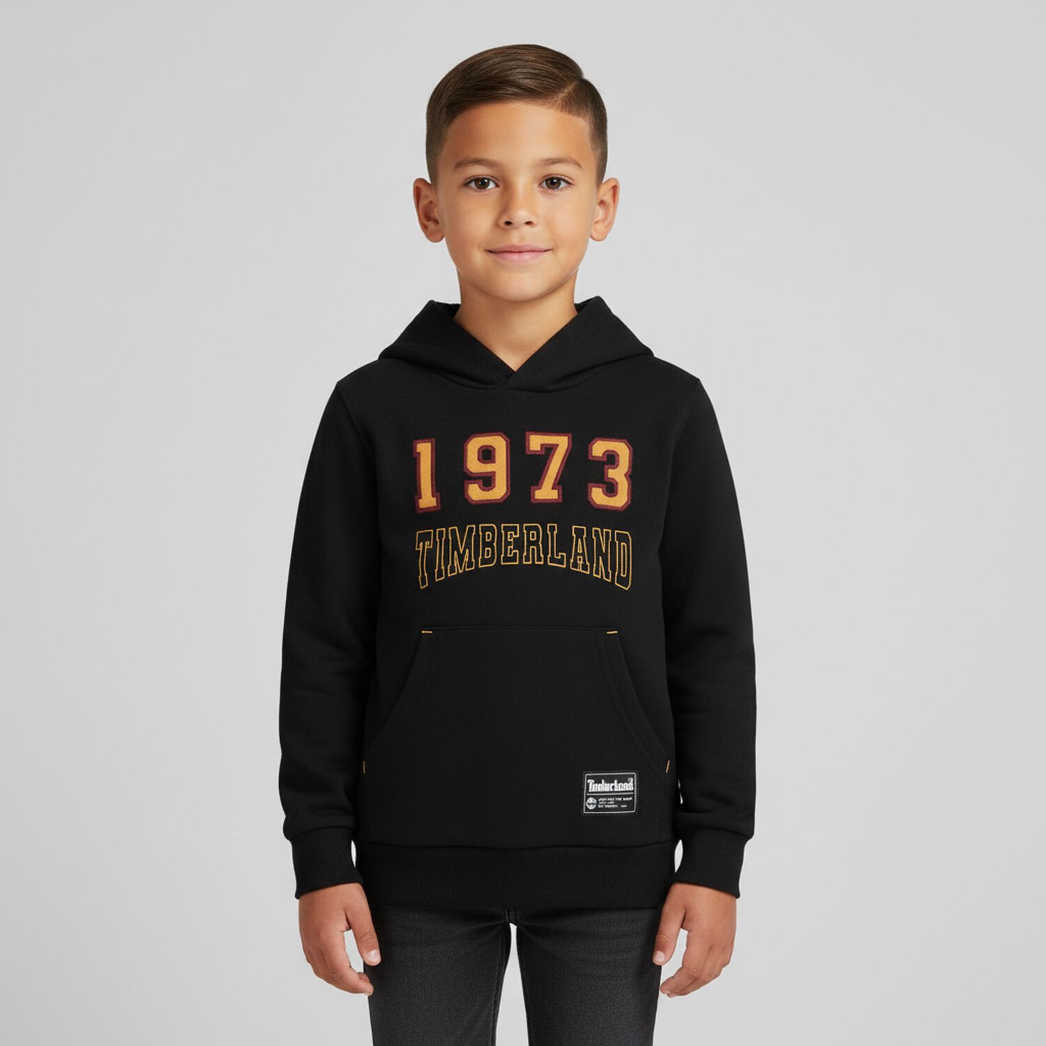 Boys Black Logo Hooded Top, 1, hi-res