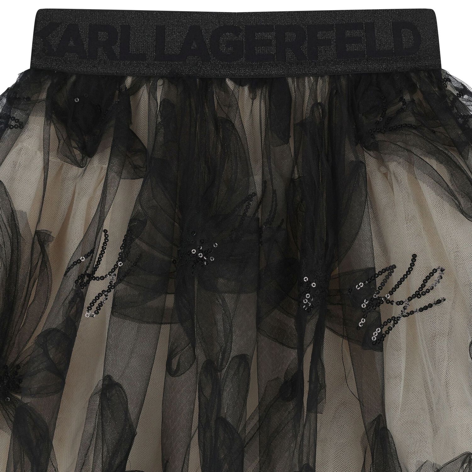 Girls Black & Beige Floral Tulle Skirt, 1, hi-res