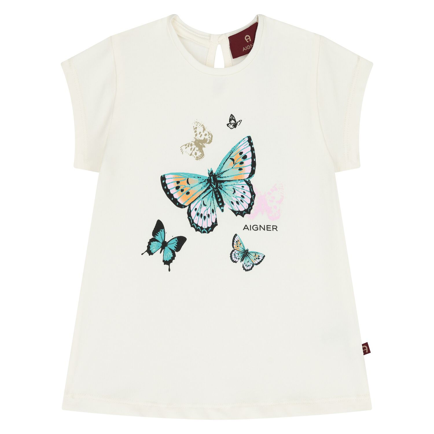 Younger Girls Ivory Butterflies Logo T-Shirt, 1, hi-res