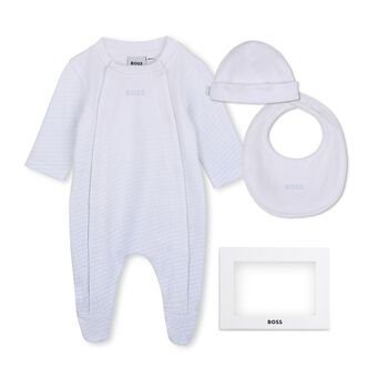Baby Boys Blue & White Logo Babygrow Gift Set