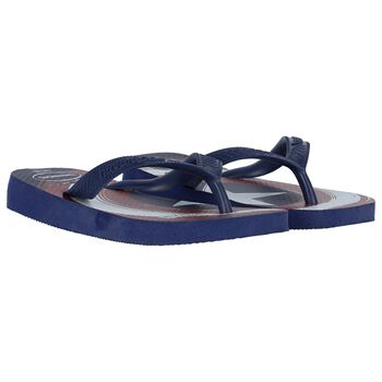 Boys Navy Blue Marvel Logo Flip Flops