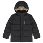 Boys Black Logo Padded Puffer Jacket, 2, hi-res