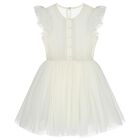 Girls White Embellished Ruffled Tulle Dress, 1, hi-res