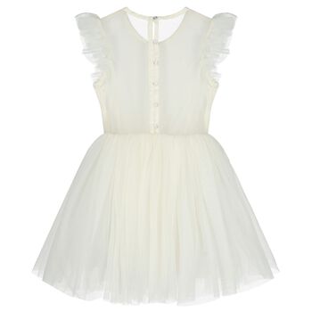 Girls White Embellished Ruffled Tulle Dress