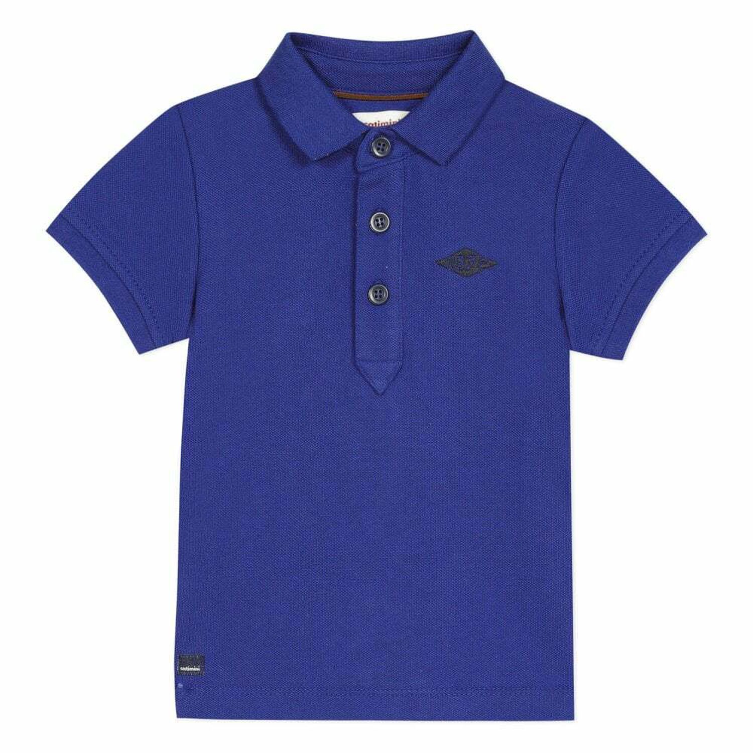 Boys Blue Cotton Polo Shirt, 1, hi-res