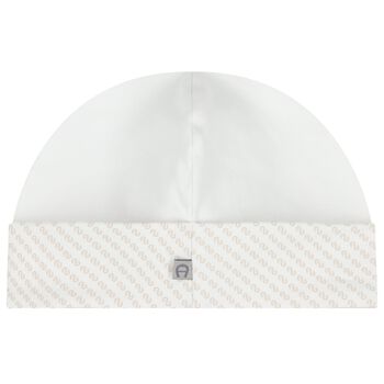 White & Beige Logo Baby Hat