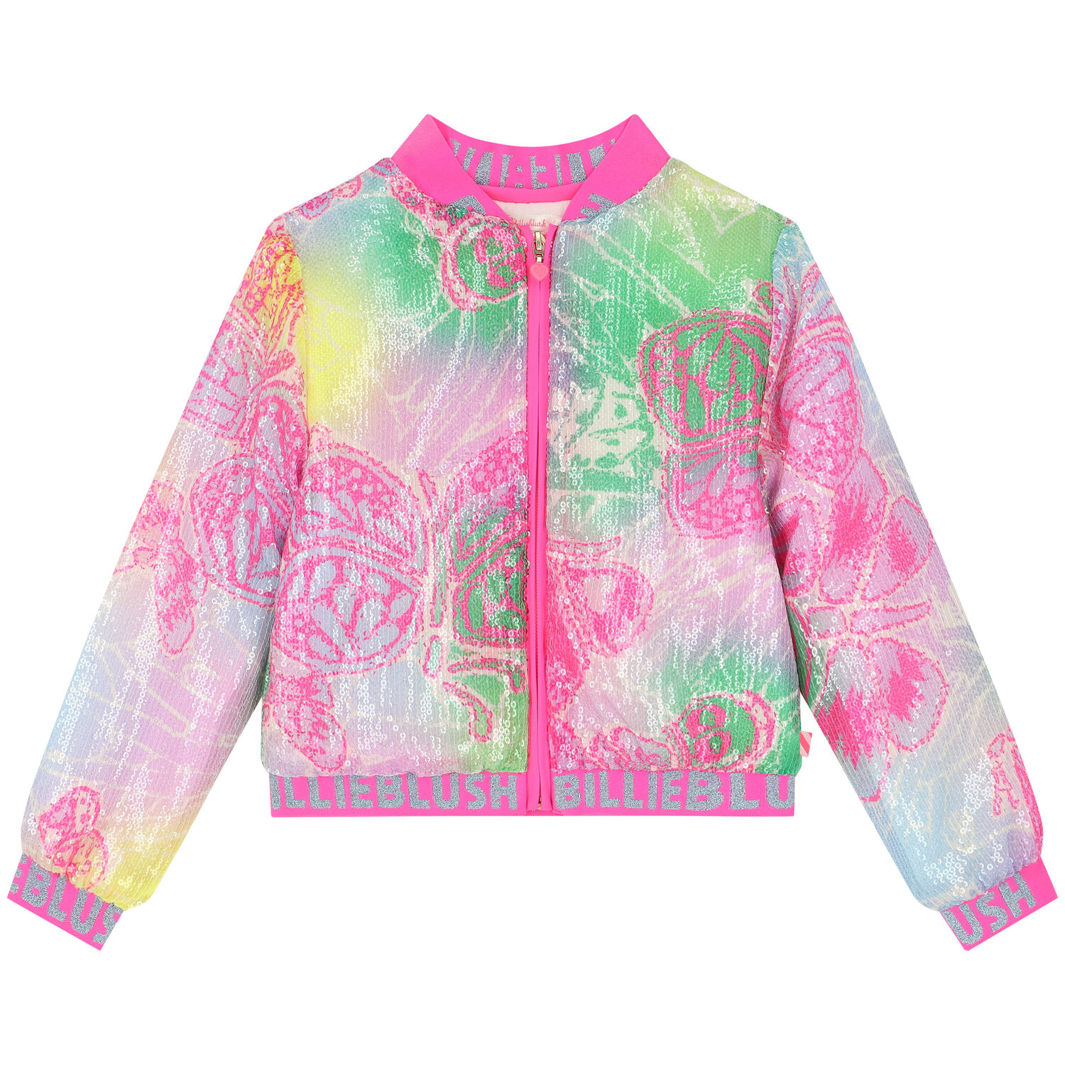 Girls Pink Sequin Butterfly Jacket, 1, hi-res