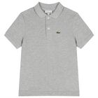 Boys Grey Logo Polo Shirt, 7, hi-res