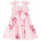 Girls Pink Bow Peony Dress, 1, hi-res
