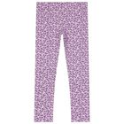 Girls Purple Floral Leggings, 1, hi-res