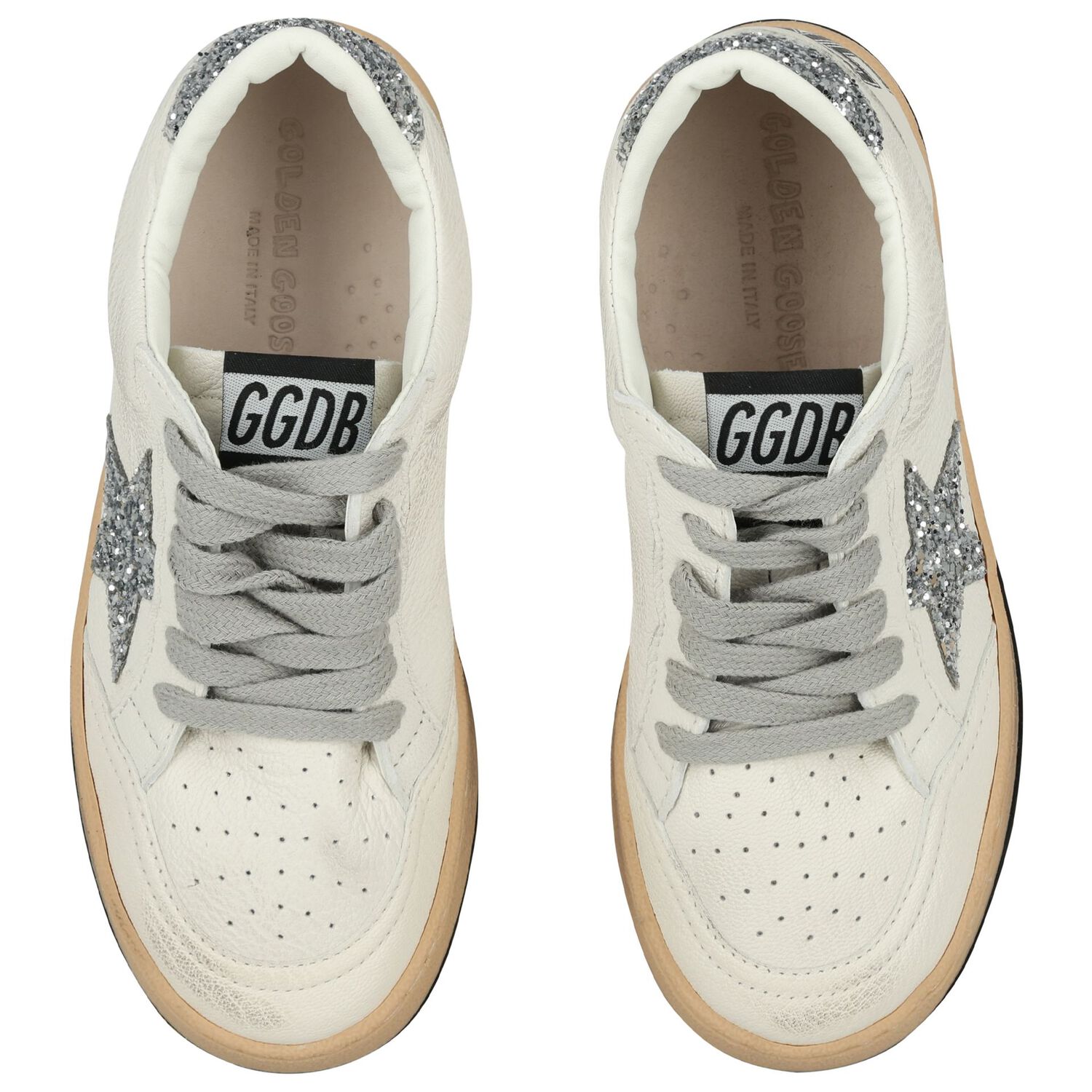 Girls Ivory & Silver Logo Trainers, 1, hi-res