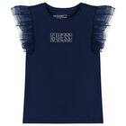Girls Navy Blue Logo Tulle T-Shirt, 3, hi-res