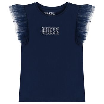 Girls Navy Blue Logo Tulle T-Shirt