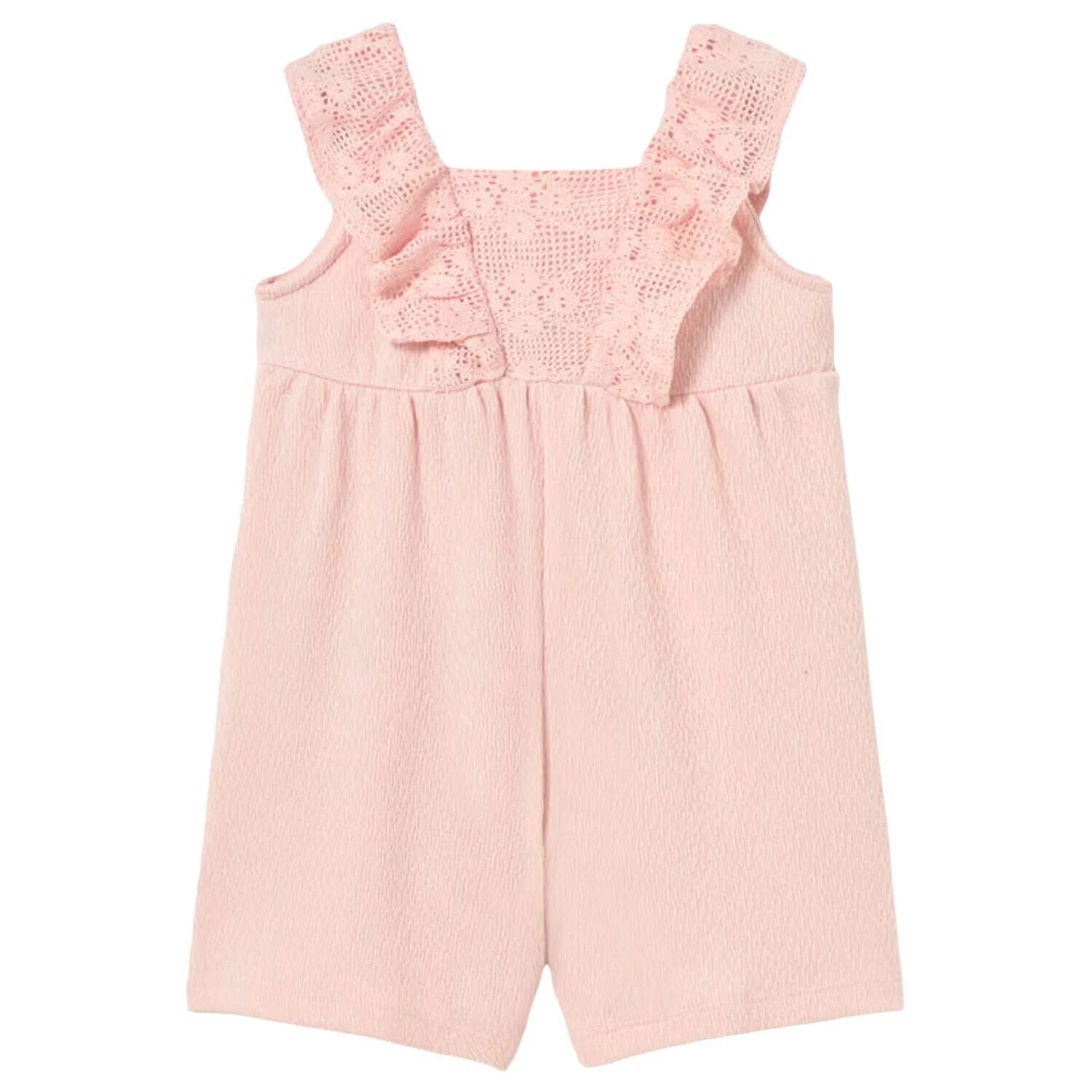 Younger Girls Pink Crotchet Jumpsuit, 1, hi-res