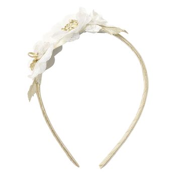 Girls Gold & White Flower Headband