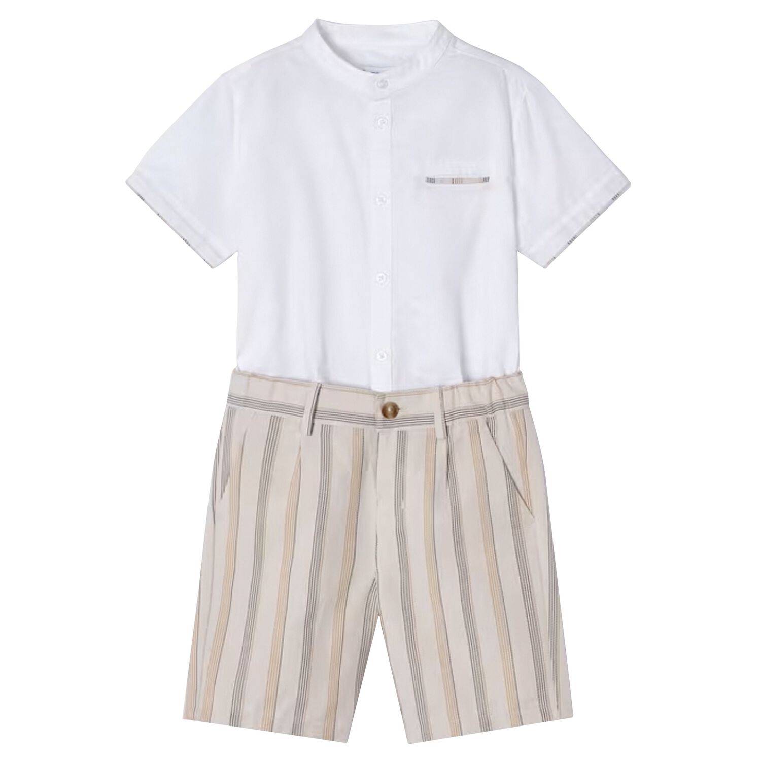 Boys White & Beige Shorts Set, 1, hi-res image number null