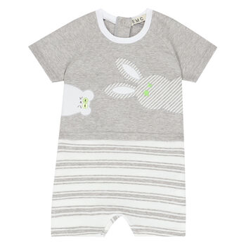 Baby Boys White & Grey Bunny Romper