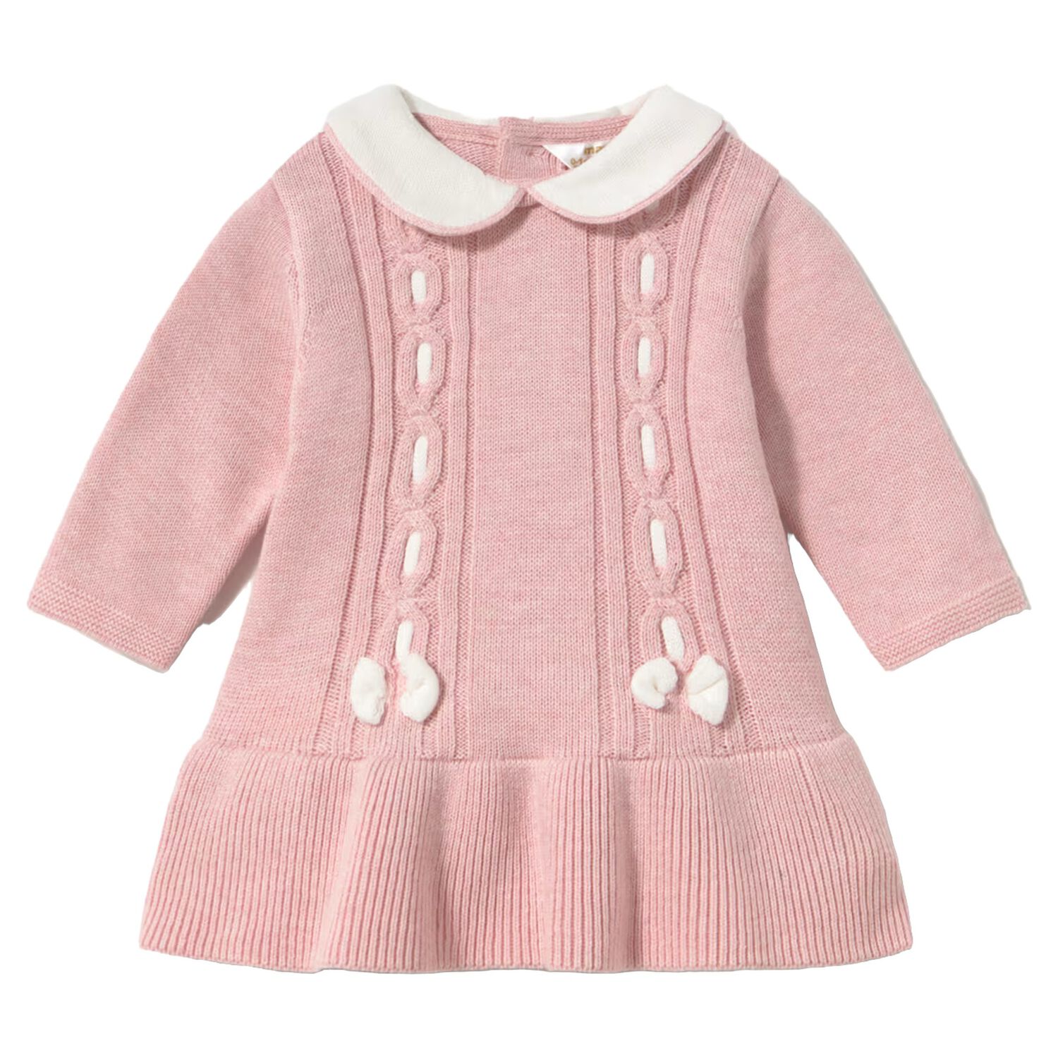 Baby Girls Pink Cable Knit Dress, 1, hi-res