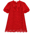 Girls Red Satin & Lace Dress, 1, hi-res