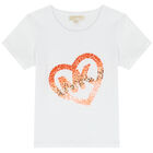 Girls White Sequin Heart Logo T-Shirt, 1, hi-res