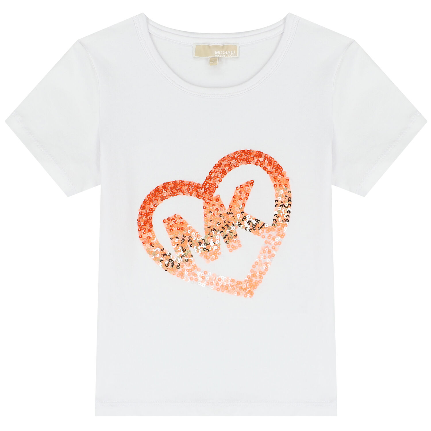 Girls White Sequin Heart Logo T-Shirt, 1, hi-res