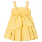 Girls Yellow Pleated Satin Dress, 3, hi-res