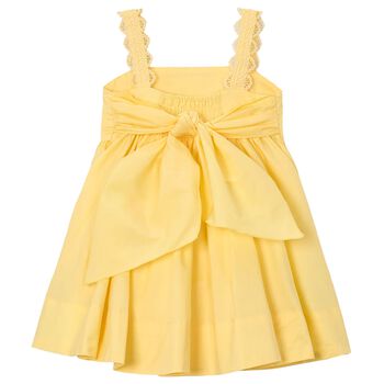 Girls Yellow Pleated Satin Dress