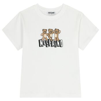 Boys White Teddy Bear Logo T-Shirt