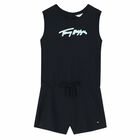 Girls Navy Logo Playsuit, 1, hi-res
