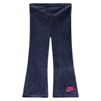 Younger Girls Navy Blue Velour Leggings