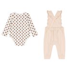 Baby Girls White & Beige Logo Dungaree Set, 1, hi-res
