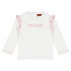 Younger Girls White & Pink Logo Long Sleeve Top, 1, hi-res